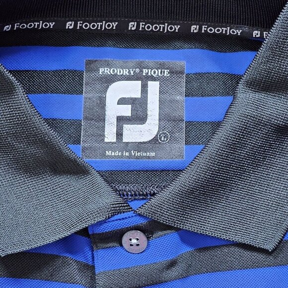 FootJoy Polo Mens L Navy Striped Golf 3 Button SS ProDry Pique Athleisure Logo - Picture 3 of 10